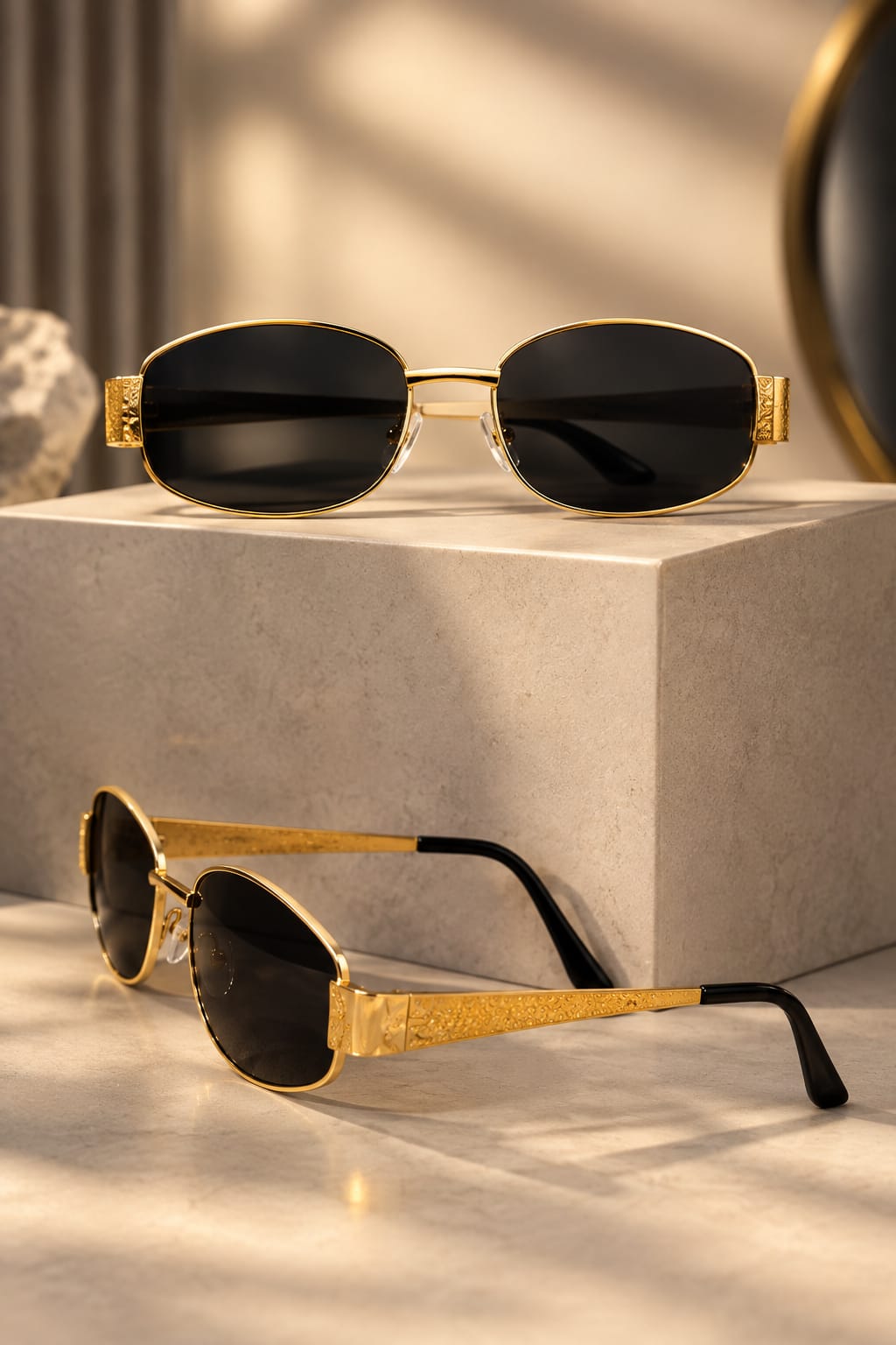 Gold-Framed Oval Sunglasses